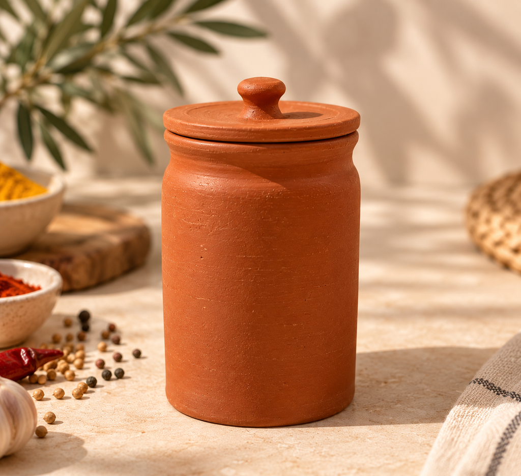 Pot à épices artisanal Terre NEJMA en terre cuite avec couvercle