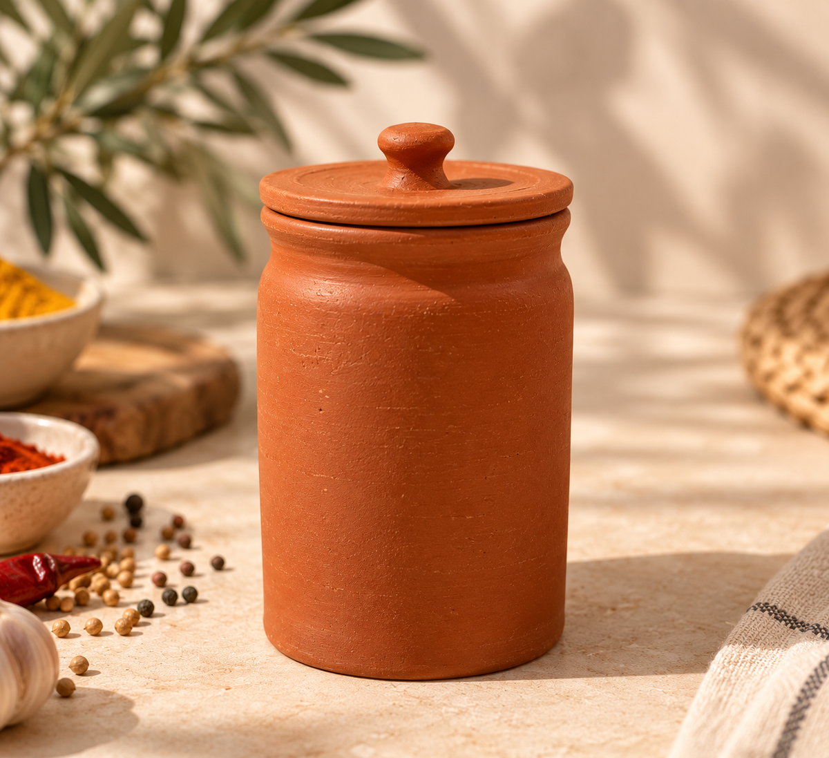 Pot à épices artisanal Terre NEJMA en terre cuite avec couvercle