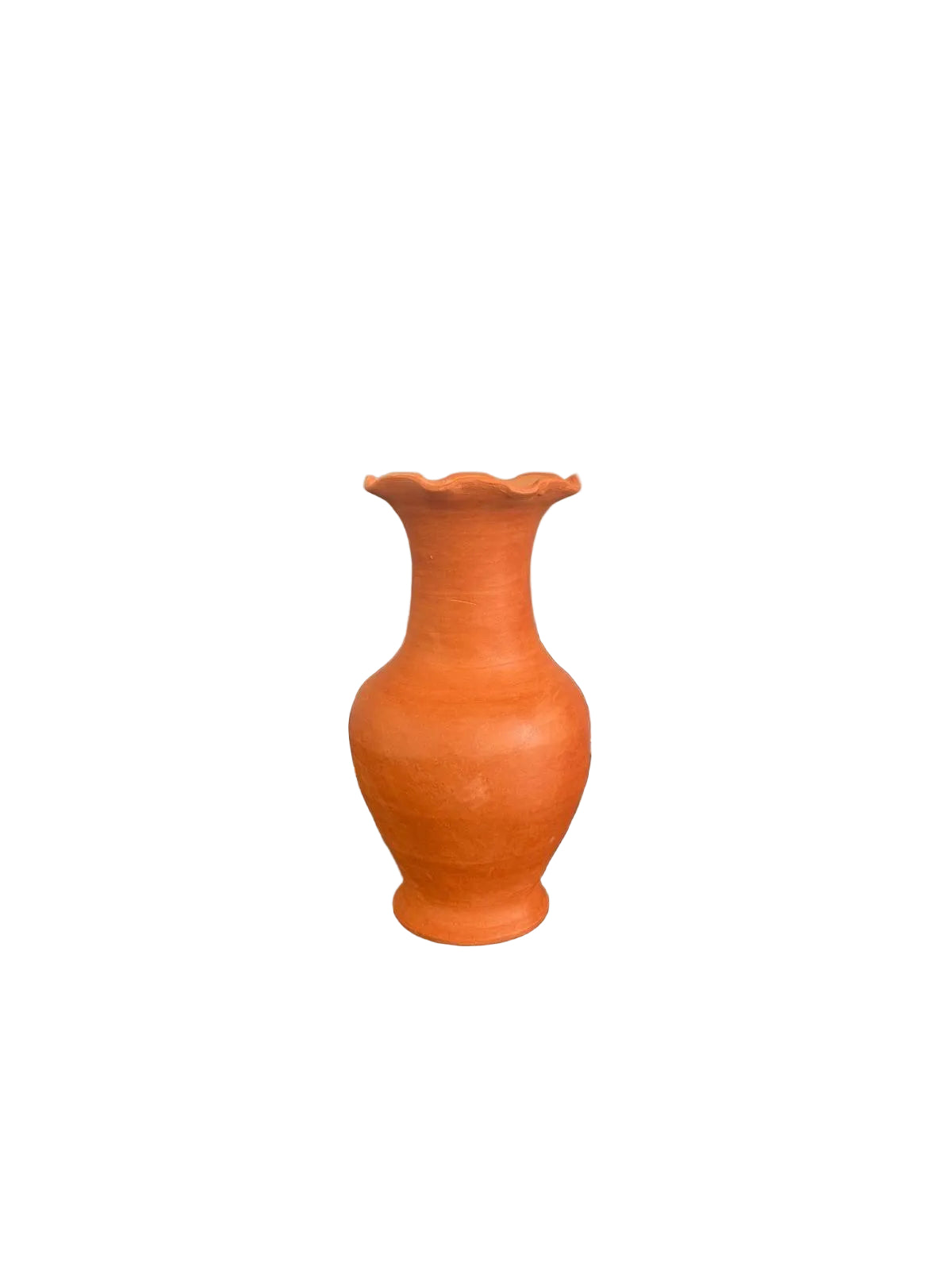 Vase artisanal NEJMA en terre cuite orange, bord ondulé, photo originale